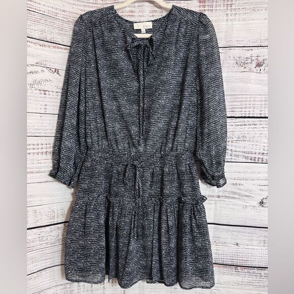 Pinch Dress Womens Size large chiffon tiered ruffle sheer long sleeve mini Smock - Picture 2 of 12